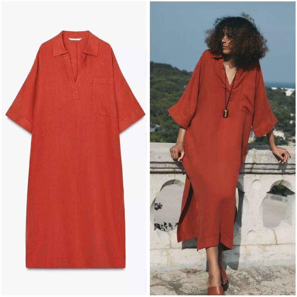 ZARA ZW COLLECTION 100% LINEN TUNIC DRESS